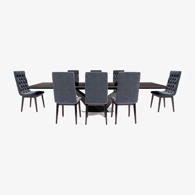 Furniture Village Vita Extending Dining Table and 8 Button Back Chairs - 260-cm