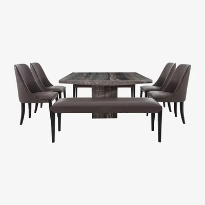 Furniture Village Stone International - Carmela Square Marble Dining Table with 4 Dining Chairs and 2 Benches