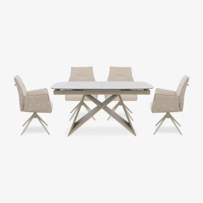 Furniture Village Mirage Small Extending Dining Table and 4 Swivel Dining Arm Chairs