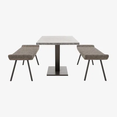 Furniture Village Rocket Dining Table with 2 Faux Leather Low Benches Dining Set