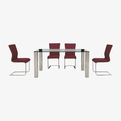 Furniture Village Ideas 160cm Dining Table with Grey Tabletop and 4 Dining Chairs with Square-Edged Cantilever Bases with Curved Bar