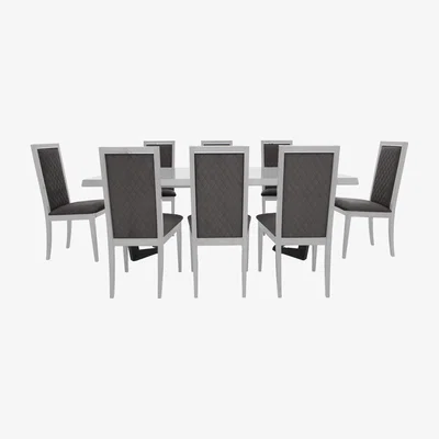 Furniture Village Palazzo 160cm Extending Dining Table in Glossy White with 8 Rombi Chairs - Aquos Dark Grey