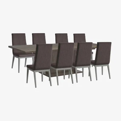 Furniture Village Venezia 200 cm Extending Dining Table and 8 Fluted Faux Leather Chairs Set - Grey