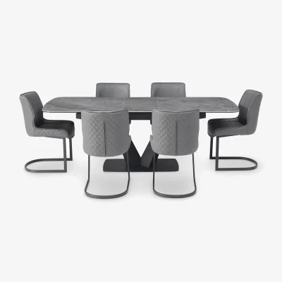 Furniture Village Cupra Pop Up Extending Dining Table and 6 Chairs - 180-cm - Charcoal