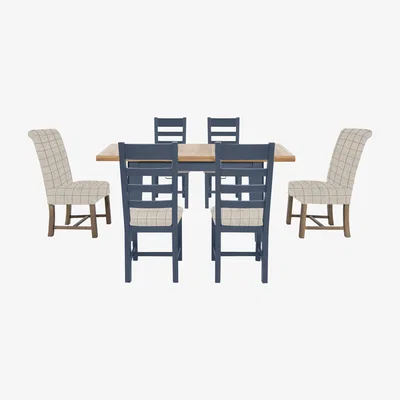Furniture Village Hewitt Rectangular Extending Dining Table, 4 Slatted Dining Chairs and 2 Upholstered Dining Chairs