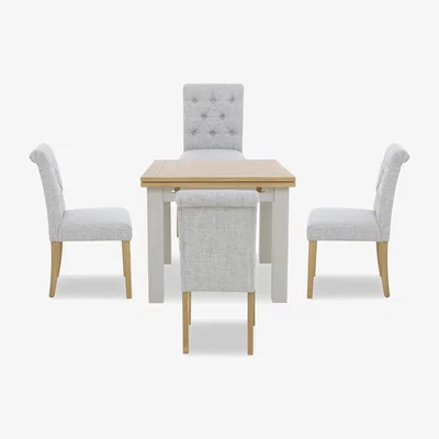 Furniture Village Lewis Small Draw Leaf Extending Dining Table and 4 Button Back Chairs