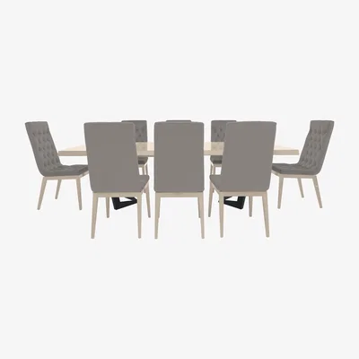 Furniture Village Palazzo 200cm Extending Dining Table in Sand Birch with 8 Capitonne Buttoned Dining Chairs