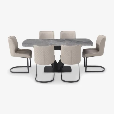 Furniture Village Cupra Pop Up Extending Dining Table and 6 Chairs - 140-cm - Taupe