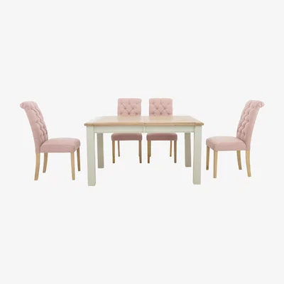 Furniture Village Furnitureland - Angeles Rectangular Extending Dining Table and 4 Button Back Dining Chairs - Pink