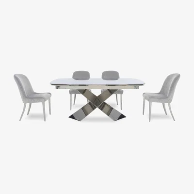 Furniture Village Gabana Extending Dining Table with 4 Velvet Chairs - 240-cm