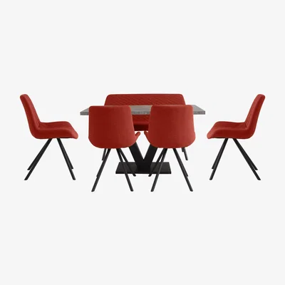 Furniture Village Rocket Dining Table, 4 Chairs and High Back Bench Dining Set
