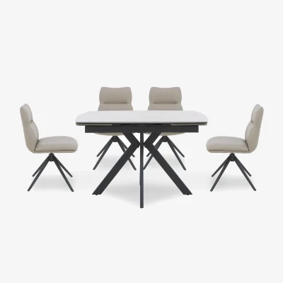 Furniture Village Quattro Extending Draw Leaf Table and 4 Swivel Dining Chairs - Sand - Dining Room Furniture - In Time for Christmas