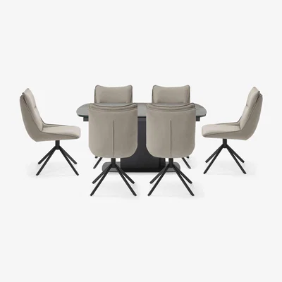 Furniture Village Catalina Small Extending Dining Table and 6 Swivel Chairs - Taupe