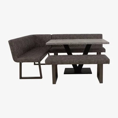 Furniture Village Rocket Dining Table, Compact Earth Low Bench and Compact Earth Left Hand Facing Corner Bench Dining Set