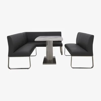 Furniture Village Cocoon Dining Table, Right Hand Facing Corner Bench and High Back Bench - Black