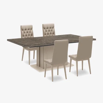 Furniture Village Lusso Large Extending Dining Table and 4 Buttoned Fabric Chairs