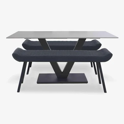 Furniture Village Ion Fixed Dining Table with 2 Faux Leather Low Benches - 160-cm