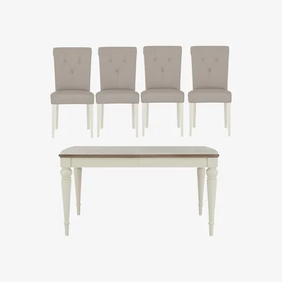 Furniture Village Furnitureland - Annecy Large Extending Dining Table and 4 Faux Leather Upholstered Roll Back Dining Chairs