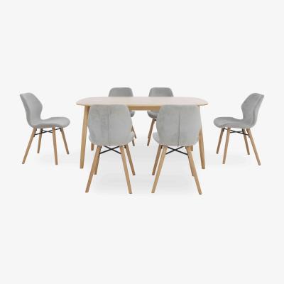 Furniture Village Stockholm Fixed Dining Table with 6 Upholstered Chairs - Light Oak