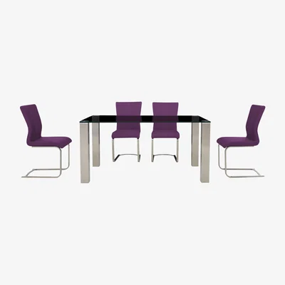 Furniture Village Ideas 160cm Dining Table with Black Tabletop and 4 Dining Chairs with Square-Edged Cantilever Bases with Curved Bar