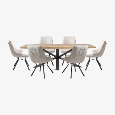 Furniture Village Habufa - Cleveland Dining Table and 6 Swivel Chairs - Light Grey
