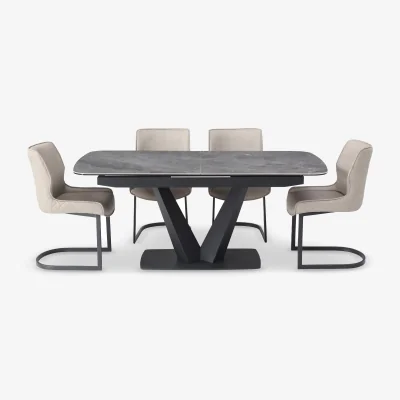 Furniture Village Cupra Pop Up Extending Dining Table and 4 Chairs - 180-cm - Taupe