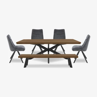 Furniture Village Bodahl - Athena Soft Edge Dining Table, Bench and 4 Swivel Chairs - 240-cm - Old Bassano