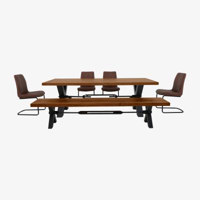 Furniture Village Terra Dining Table, 4 Cognac Chairs and Bench Dining Set