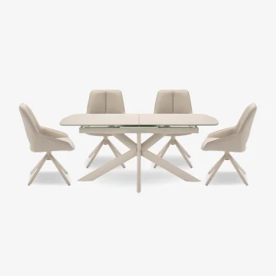 Furniture Village Tino Pop-up Extending Dining Table and 4 Faux Leather Swivel Chairs - 179-cm