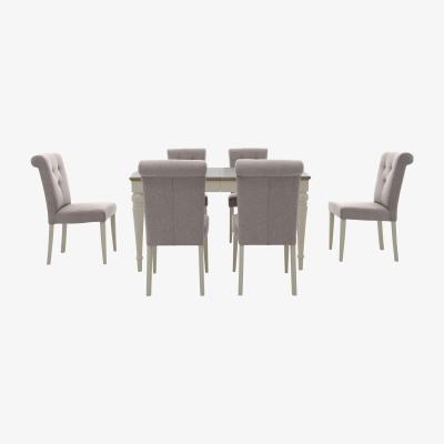 Furniture Village Furnitureland - Annecy Large Extending Dining Table and 6 Fabric Upholstered Roll Back Dining Chairs