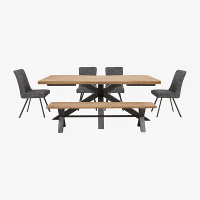 Furniture Village Earth Large Live Edge Dining Table with a Large Bench and 4 Chairs - Graphite