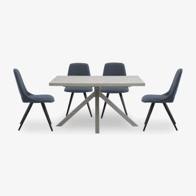 Furniture Village Matera Compact Dining Table with Star Base and 4 Fabric Chairs with Black Legs - Midnight Blue