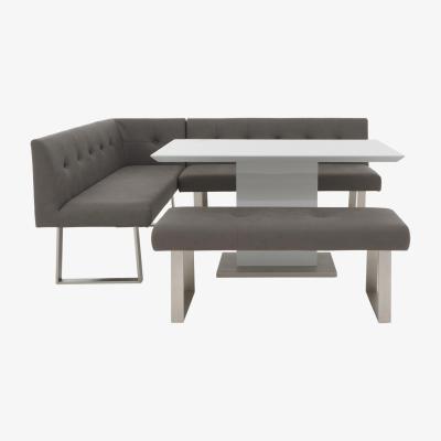 Furniture Village Park Avenue Dining Table, Left-Hand Facing Corner Bench and Standard Bench Dining Set - Grey