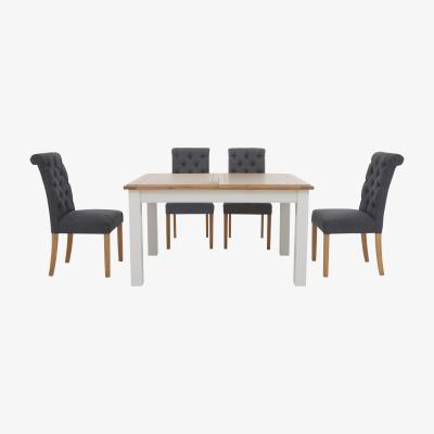 Furniture Village Furnitureland - Hamilton Rectangular Extending Dining Table and 4 Button Back Chairs - Charcoal
