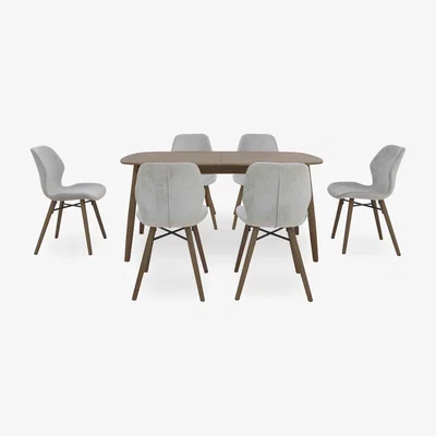 Furniture Village Stockholm Extending Dining Table with 6 Upholstered Chairs - Dark Oak