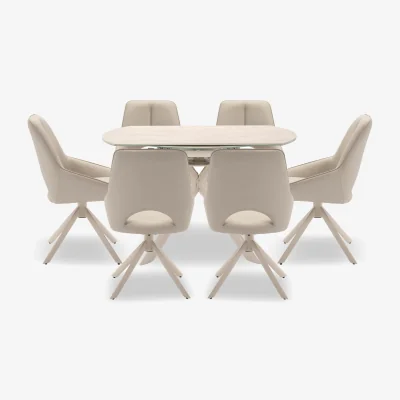 Furniture Village Tino Swivel Extending Dining Table and 6 Faux Leather Swivel Chairs