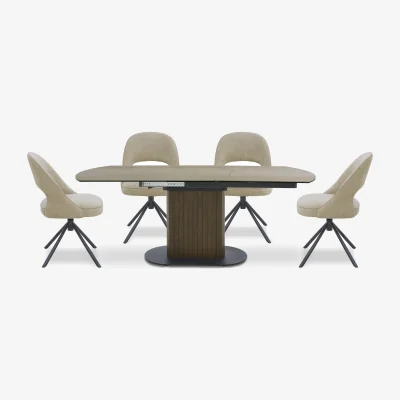 Furniture Village Tiber Swivel Extending Dining Table and 4 Swivel Chairs