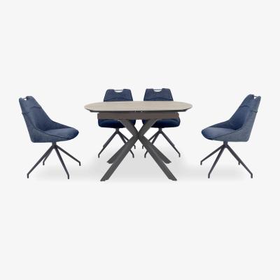Furniture Village Pedro Swivel Extending Dining Table with 4 Swivel Fabric Chairs - Blue