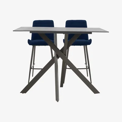 Furniture Village Samurai Bar Table and 2 Velvet Bar Stools