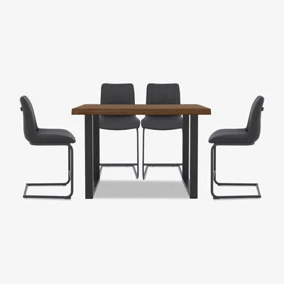 Furniture Village Bodahl - Compact Terra Raw Edge Table with U-Shaped Legs and 4 Grey Terra Bar Stools - 140-cm - Desert