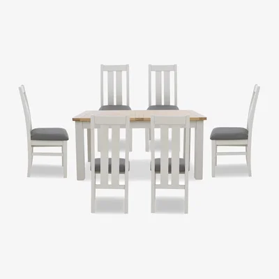 Furniture Village Lewis Rectangular Extending Dining Table and 6 Wooden Slatted Back Chairs - Anthracite
