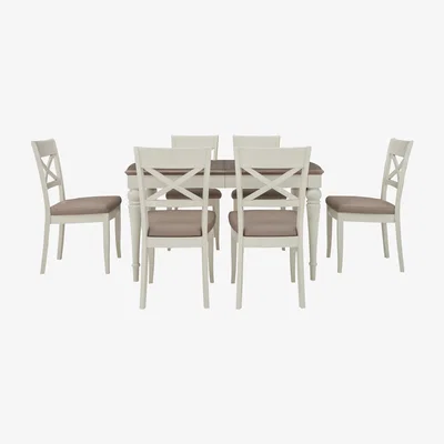 Furniture Village Furnitureland - Annecy Extending Dining Table with 6 Faux Leather Cross Back Chairs