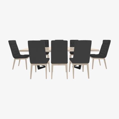 Furniture Village Palazzo 160cm Extending Dining Table in Sand Birch with 8 Capitonne Buttoned Dining Chairs