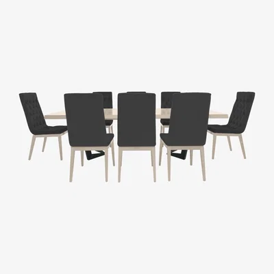 Furniture Village Palazzo 160cm Extending Dining Table in Sand Birch with 8 Capitonne Buttoned Dining Chairs
