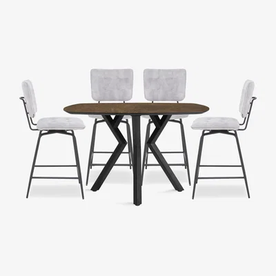 Furniture Village Habufa - Toronto Table and 4 Light Grey Velvet Swivel Bar Stools - Rust