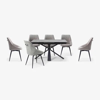 Furniture Village Crete Small Extending Dining Table and 6 Swivel Chairs - Taupe