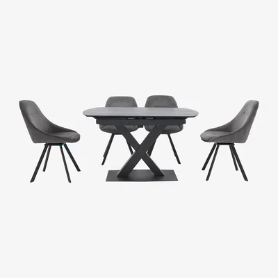 Furniture Village Arctic Extending Dining Table with Graphite Top and 4 Swivel Chairs