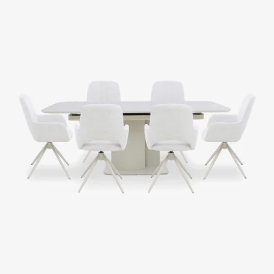 Furniture Village Pebble Pop Up Extending Dining Table and 6 Swivel Dining Arm Chairs - 160-cm