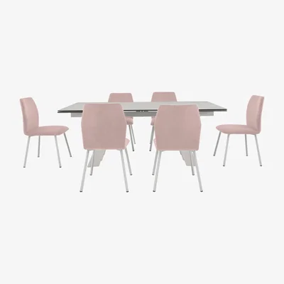 Furniture Village Calligaris - Wings Extending Dining Table and 6 Fixed Fabric Chairs - 150-cm