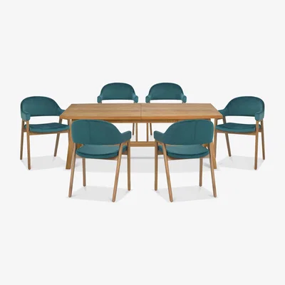 Furniture Village Stratford Large Extending Dining Table with 6 Fabric Dining Arm Chairs